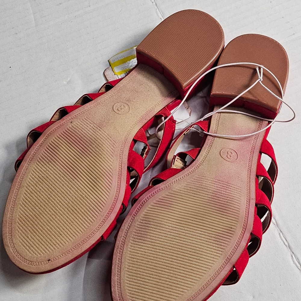 A New Day Amali Red Suede Multi Strap Block Heel Sandals Women Size 8 - Picture 3 of 10